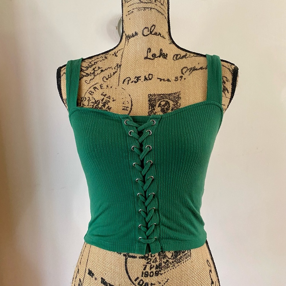 Forever 21 Green Lace-up Tank Top